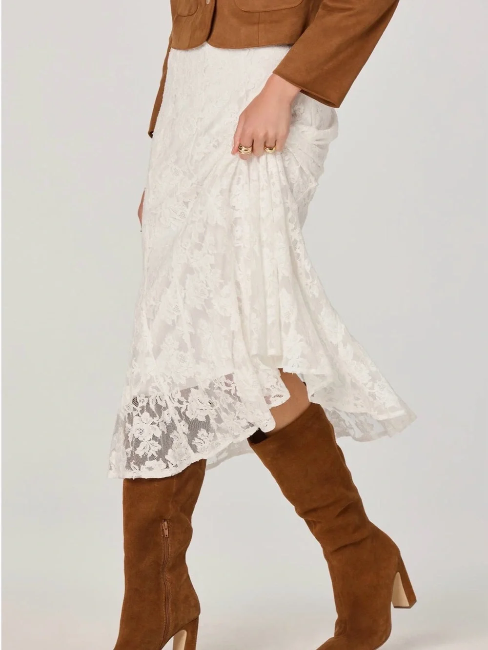 Astr‎ The Label | Off White | Lace MIDI  Skirt